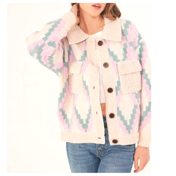 28 Lightweight Jacquard Fur Lined  sweater Jacket - Picture 2 of 4